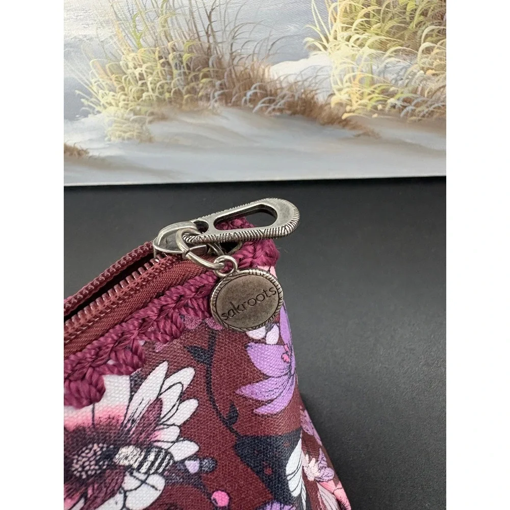 Sakroots Floral Butterfly Makeup Cosmetic Bag Pouch Purple Pink Coated Canvas
